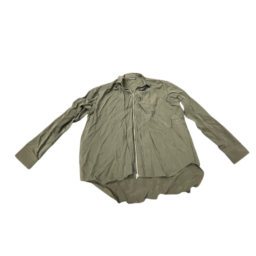 Y/PROJECT army green zip collared Panel Shirt unisex size XXL